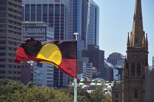 Aboriginal flag. Photo by Clive Stacey.  Copyright Creative Commons, some rights reserved.